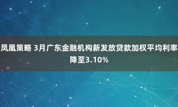 凤凰策略 3月广东金融机构新发放贷款加权平均利率降至3.10%